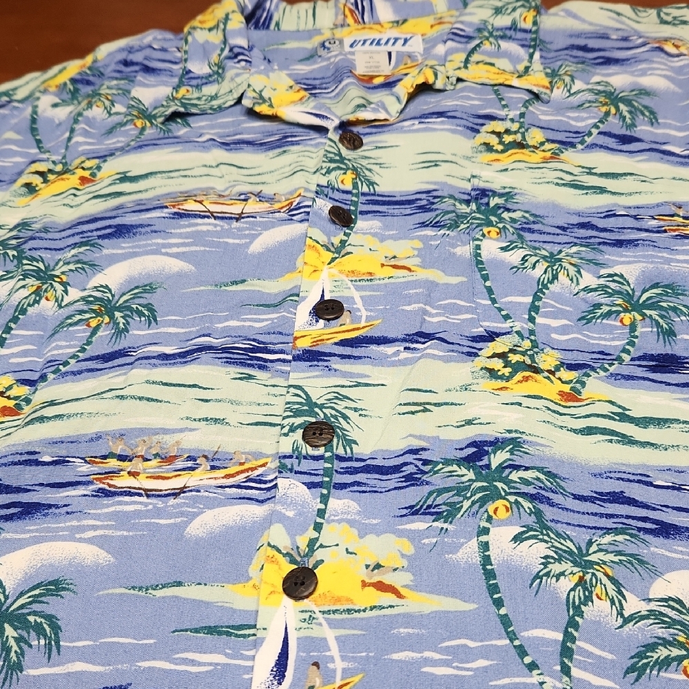 Tropical Print Blue Casual Button Down Shirt